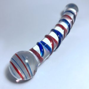 Red - Blue Rippled Glass Dildo